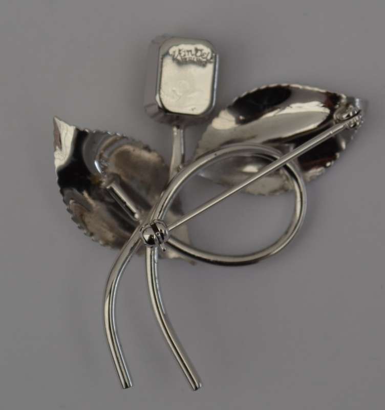 Vintage Sterling Silver Van Dell Green Faceted - Emerald Cut Stone Brooch as per photo