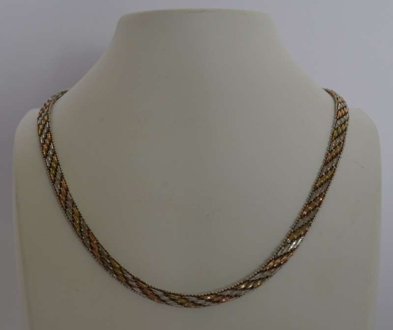 Sterling Silver Tri Color Necklace 43cm weight 25g as per photo