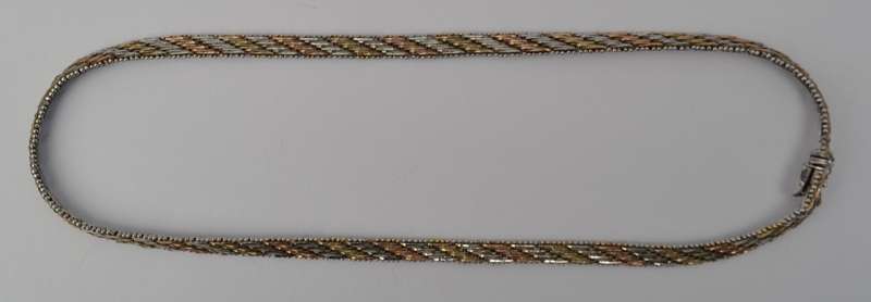 Sterling Silver Tri Color Necklace 43cm weight 25g as per photo
