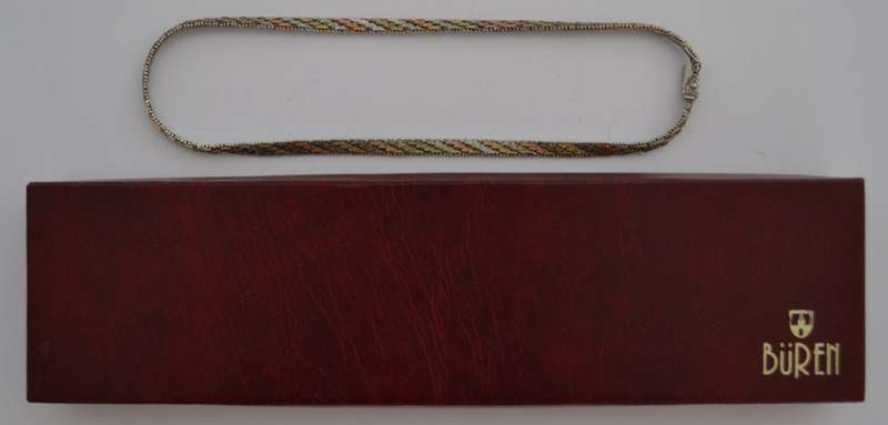 Sterling Silver Tri Color Necklace 43cm weight 25g as per photo