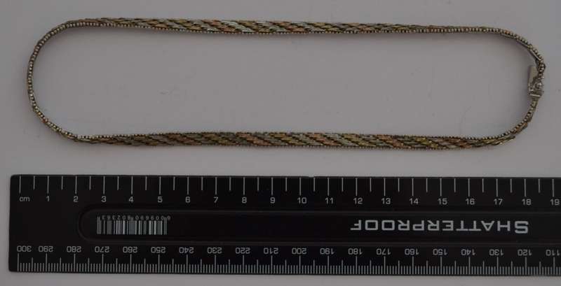Sterling Silver Tri Color Necklace 43cm weight 25g as per photo