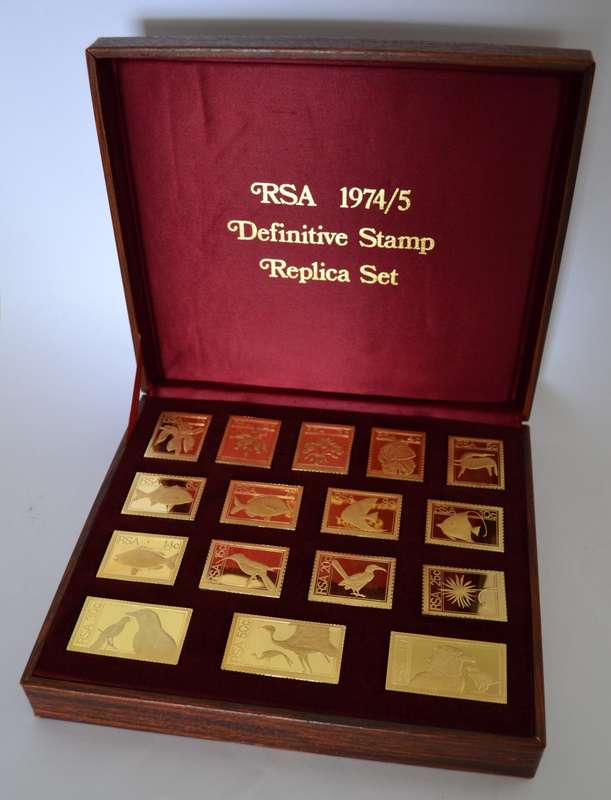 925 Sterling Silver RSA 1974/5 Definitive Gold-Plated Replica Stamp Set as per photo
