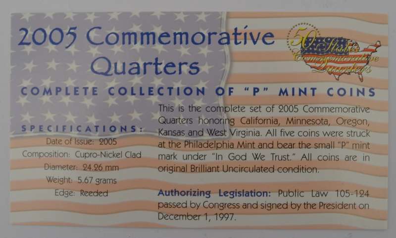 2005 USA 50 States Commemorative Quarters Philadelphia Mint as per photo