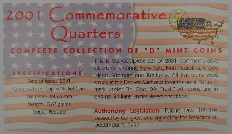 2001 USA 50 States Commemorative Quarters Denver Mint as per photo