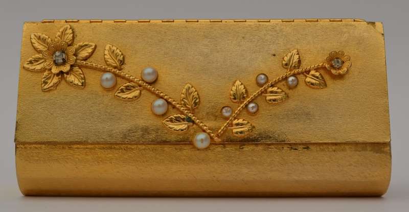 Vintage Metal Clutch Purse with Pearl Embellishments