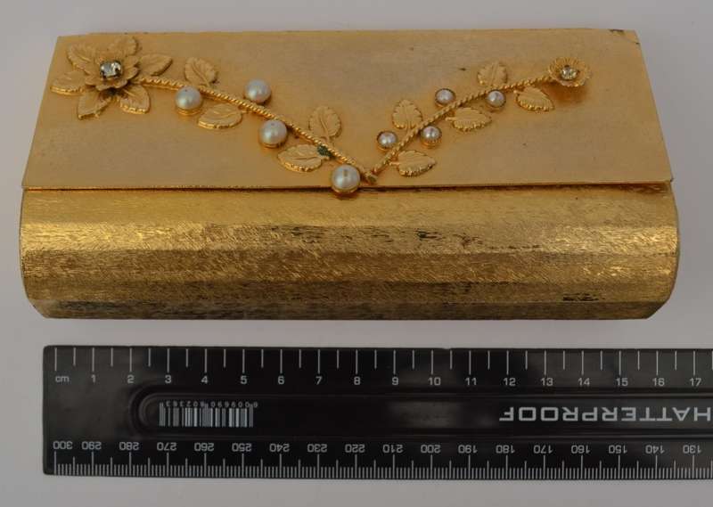 Vintage Metal Clutch Purse with Pearl Embellishments