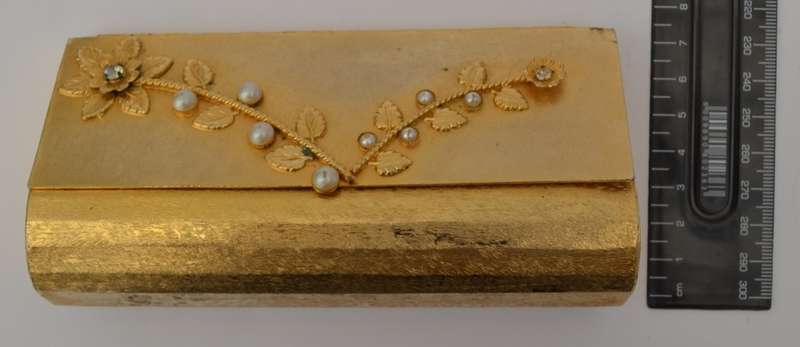 Vintage Metal Clutch Purse with Pearl Embellishments