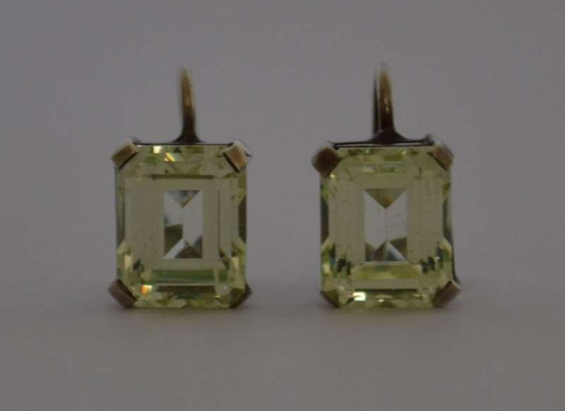 Vintage Emerald Cut Lemon Quartz Screw Back Sterling Silver Earrings