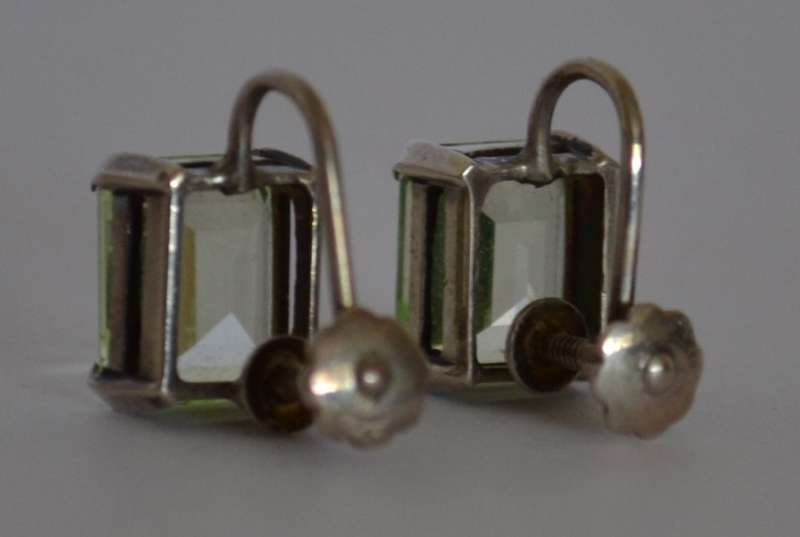 Vintage Emerald Cut Lemon Quartz Screw Back Sterling Silver Earrings
