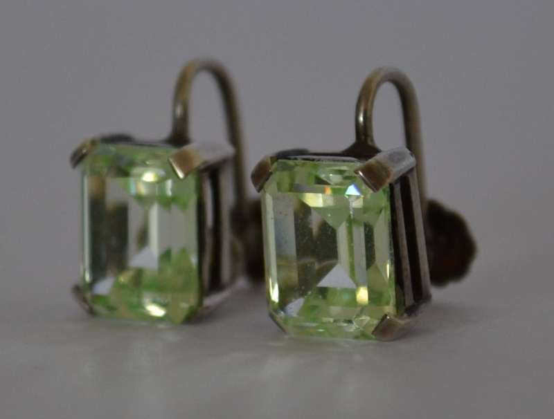 Vintage Emerald Cut Lemon Quartz Screw Back Sterling Silver Earrings