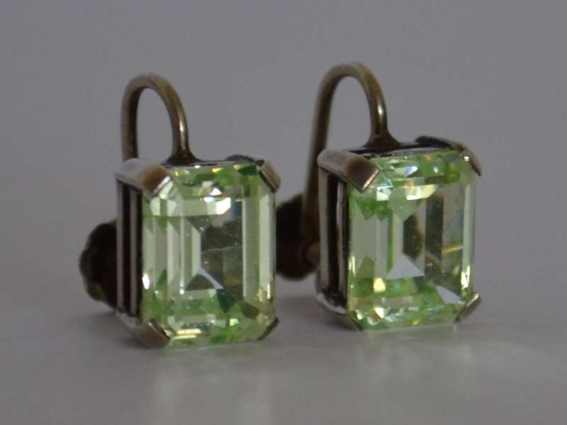 Vintage Emerald Cut Lemon Quartz Screw Back Sterling Silver Earrings