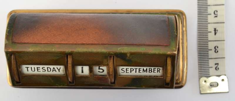 Vintage Perpetual Brass & Pig Skin Desk Calendar made in England as per photo