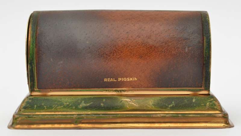 Vintage Perpetual Brass & Pig Skin Desk Calendar made in England as per photo