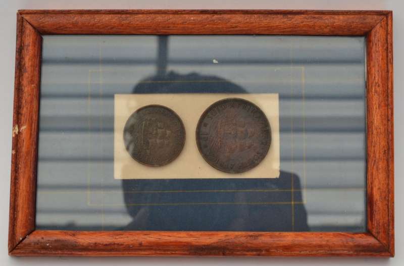 Framed South African Penny & Half Penny 1952 & 1953 as per photo