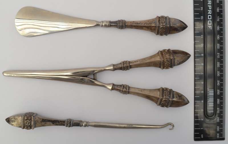 Sterling Silver Antique Victorian Shoe Horn, Glove Stretcher & Button Hook Set as per photo
