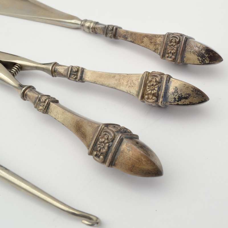 Sterling Silver Antique Victorian Shoe Horn, Glove Stretcher & Button Hook Set as per photo