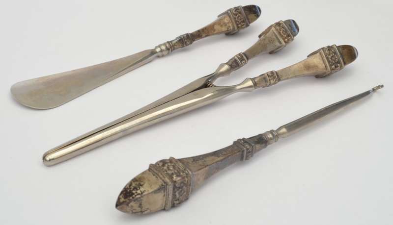 Sterling Silver Antique Victorian Shoe Horn, Glove Stretcher & Button Hook Set as per photo
