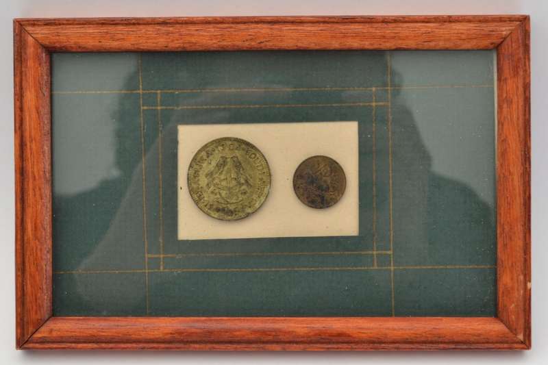Framed South African 1/2 Cents as per photo
