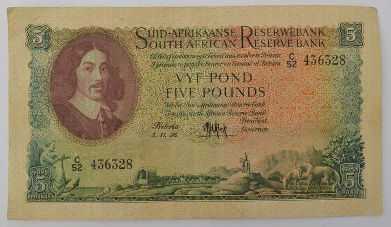 MH De Kock 5 Pound South African Banknote as per photo