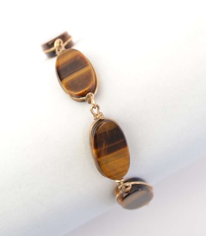 Vintage Tiger-Eye Bracelet with 9k Gold Clasp length 19cm