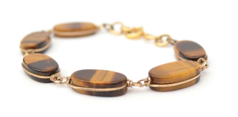 Vintage Tiger-Eye Bracelet with 9k Gold Clasp length 19cm