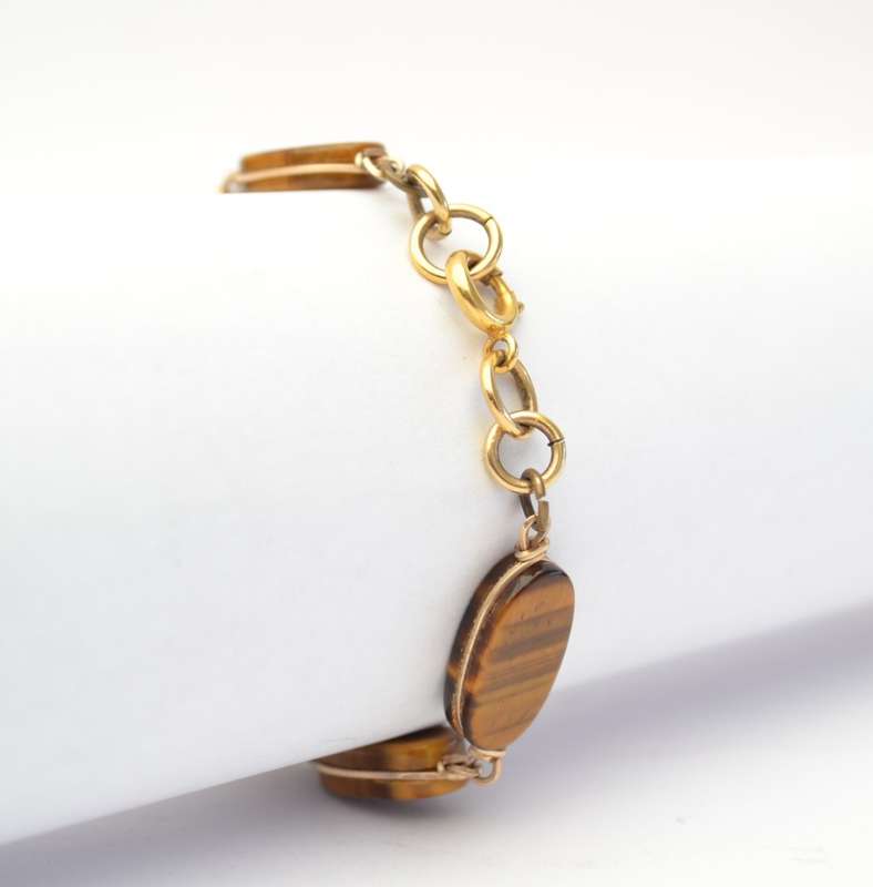 Vintage Tiger-Eye Bracelet with 9k Gold Clasp length 19cm