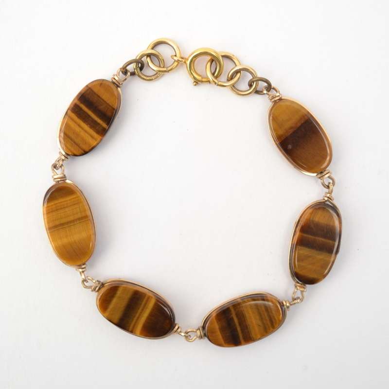 Vintage Tiger-Eye Bracelet with 9k Gold Clasp length 19cm