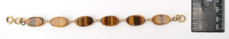 Vintage Tiger-Eye Bracelet with 9k Gold Clasp length 19cm