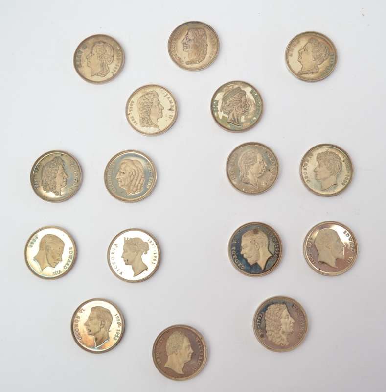 UK Royal Collection Set of 16 Sterling Silver Medallions as per photo