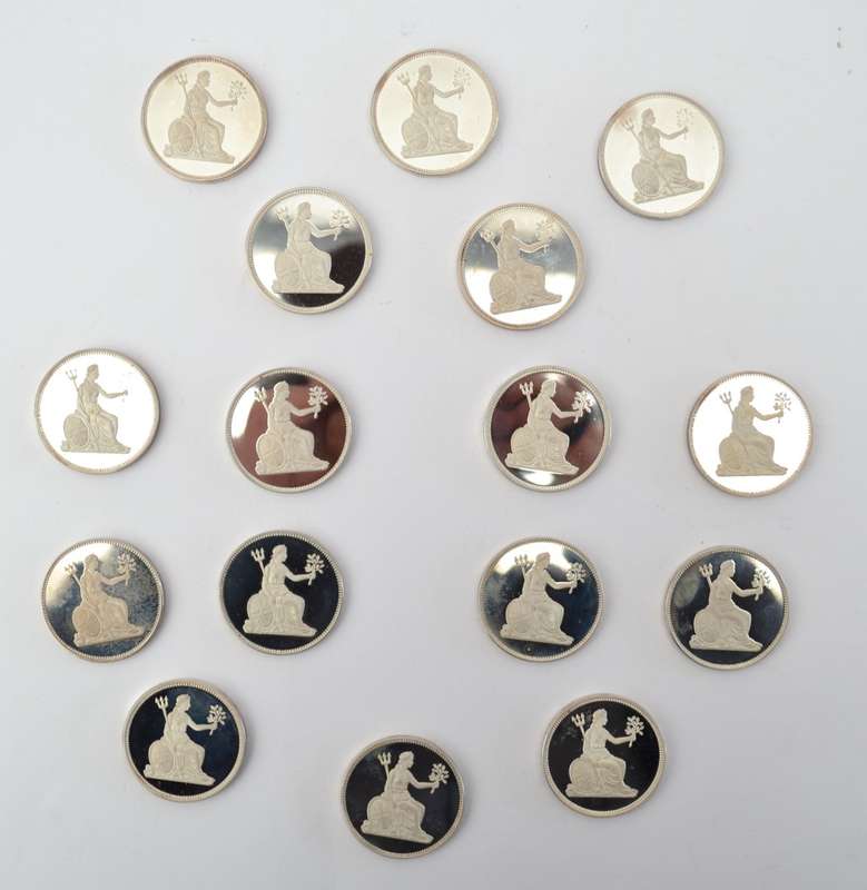 UK Royal Collection Set of 16 Sterling Silver Medallions as per photo
