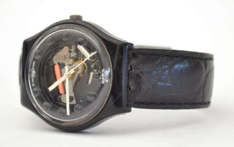 Swatch Blackliner Skeleton Wrist Watch as per photo