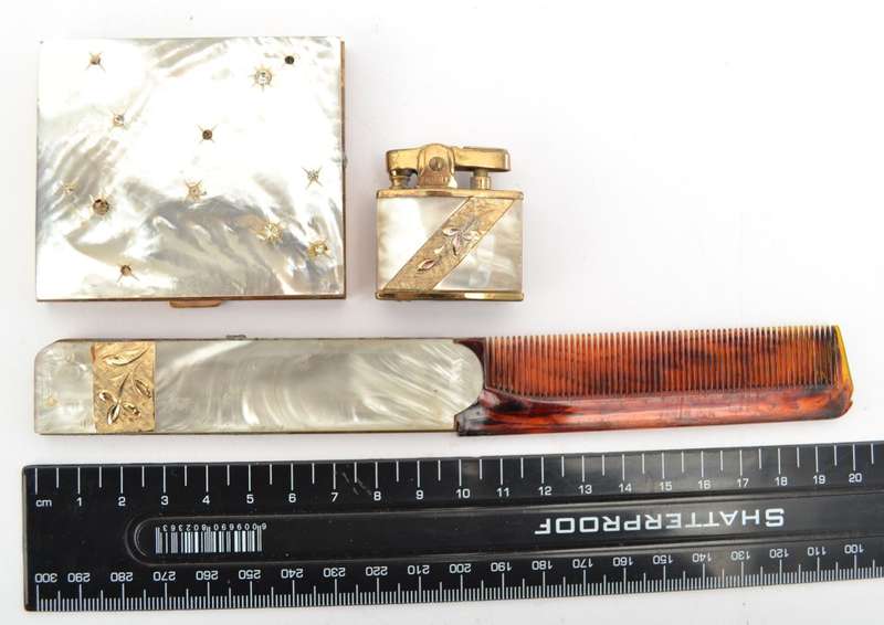 Mother of Pearl Marhill Compact, Comb & Lighter Set as per photo