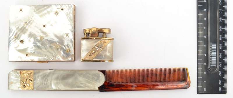 Mother of Pearl Marhill Compact, Comb & Lighter Set as per photo
