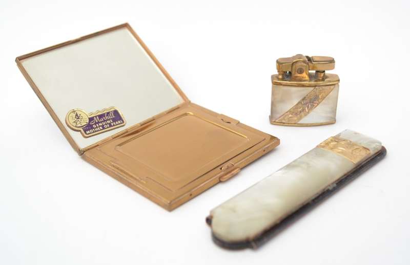 Mother of Pearl Marhill Compact, Comb & Lighter Set as per photo
