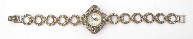 Sterling Silver Marcasite Wrist Watch by H.F. as per photo