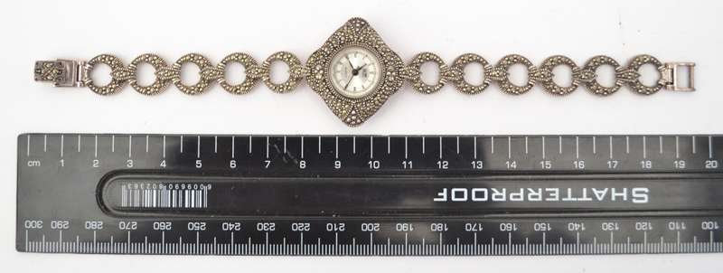 Sterling Silver Marcasite Wrist Watch by H.F. as per photo