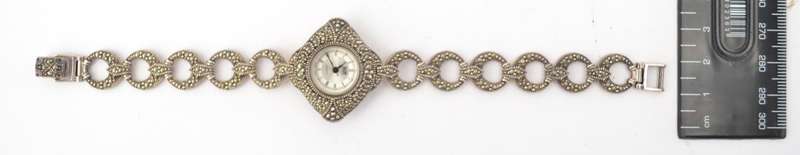 Sterling Silver Marcasite Wrist Watch by H.F. as per photo