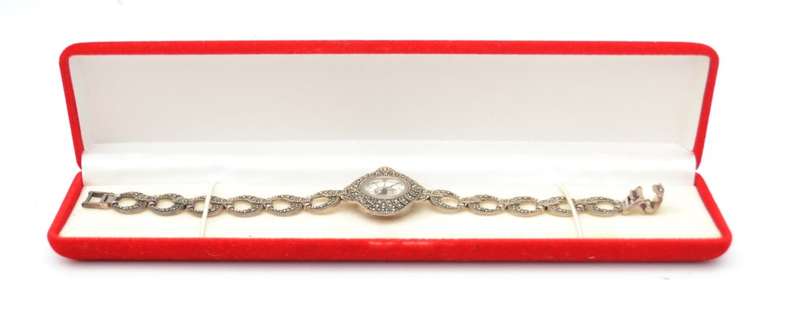 Sterling Silver Marcasite Wrist Watch by H.F. as per photo