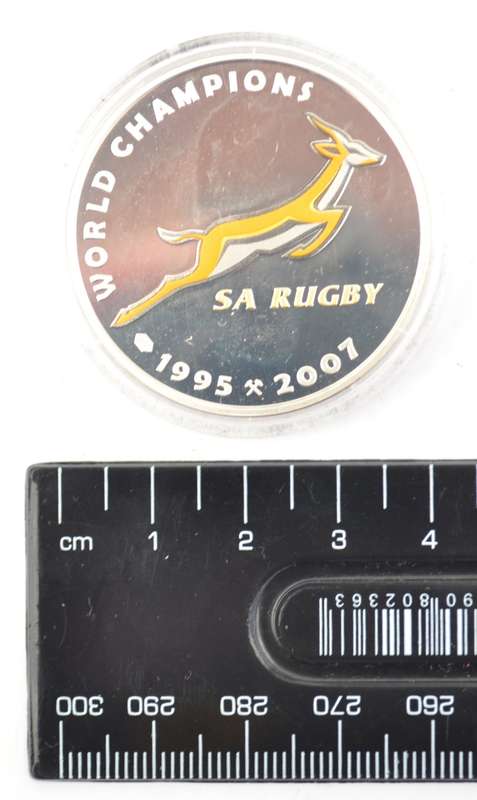 SA Rugby 1995-2007 Sterling Silver Springbok Medallion in Box incl certificate as per photo