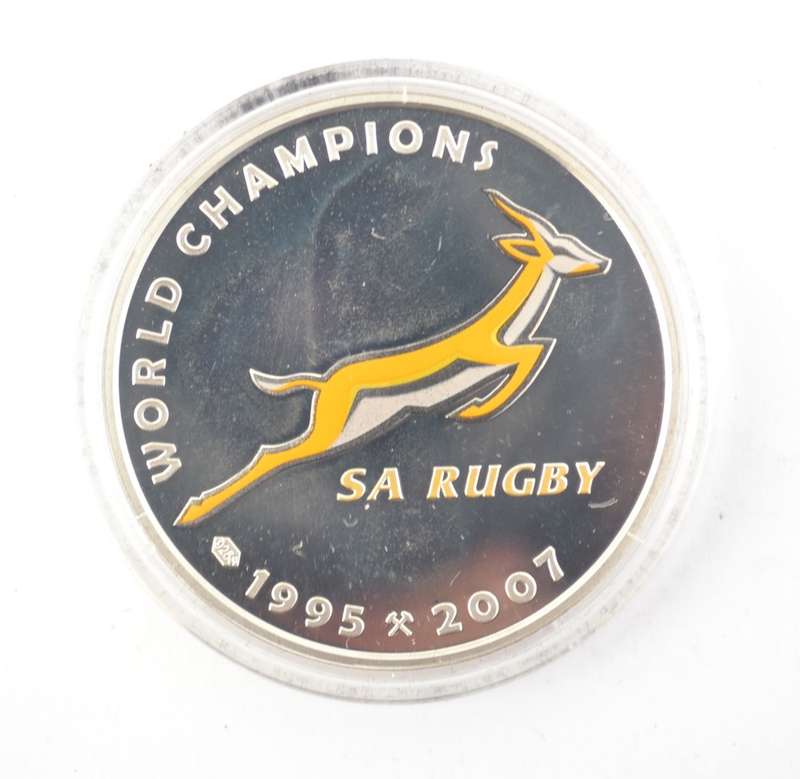 SA Rugby 1995-2007 Sterling Silver Springbok Medallion in Box incl certificate as per photo