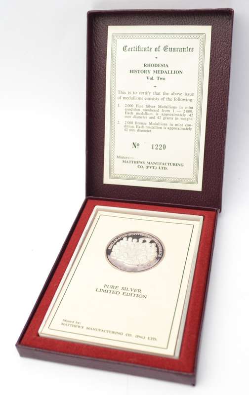 Rhodesian History Medallion Fine Silver weight 42g as per photo