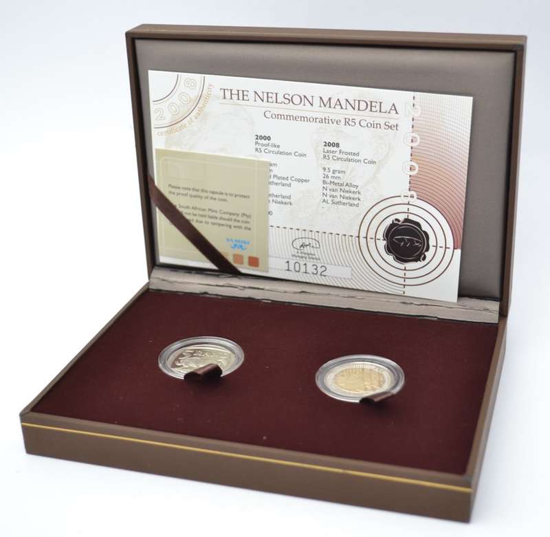 Nelson Mandela Commemorative 2 Piece R5 Coin Set as per photo