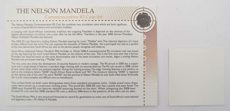 Nelson Mandela Commemorative 2 Piece R5 Coin Set as per photo