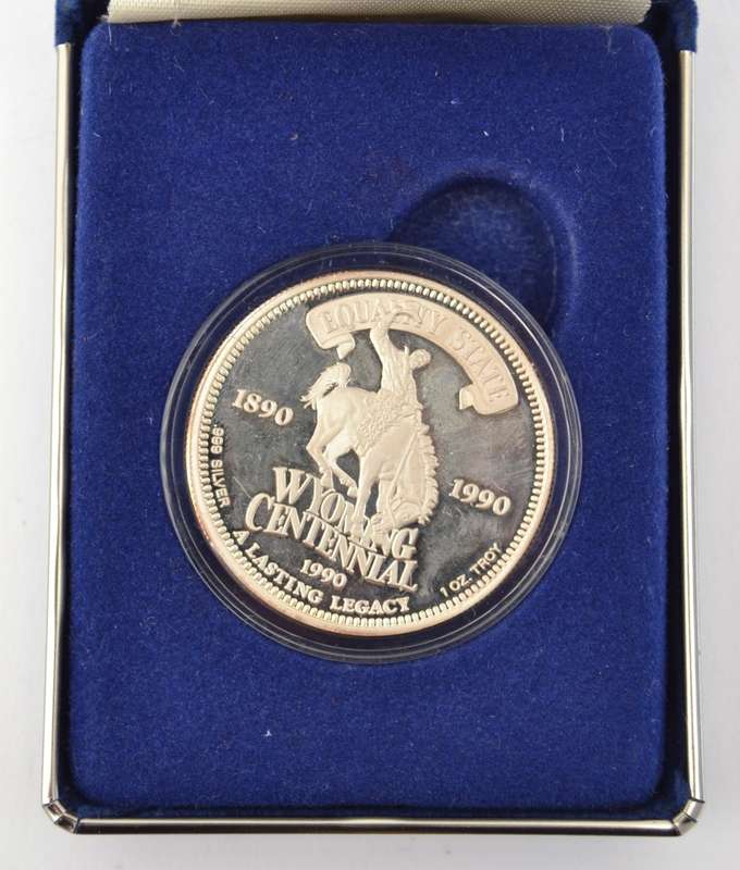 1990 Equality State of Wyoming 1 Ounce Silver Medallion as per photo