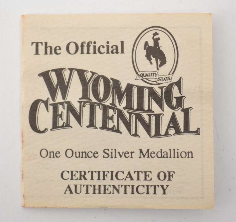 1990 Equality State of Wyoming 1 Ounce Silver Medallion as per photo