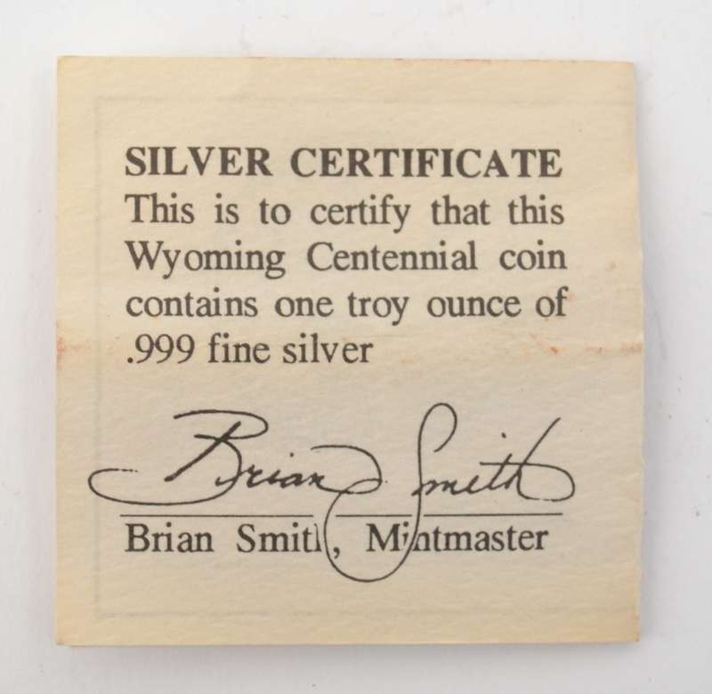 1990 Equality State of Wyoming 1 Ounce Silver Medallion as per photo