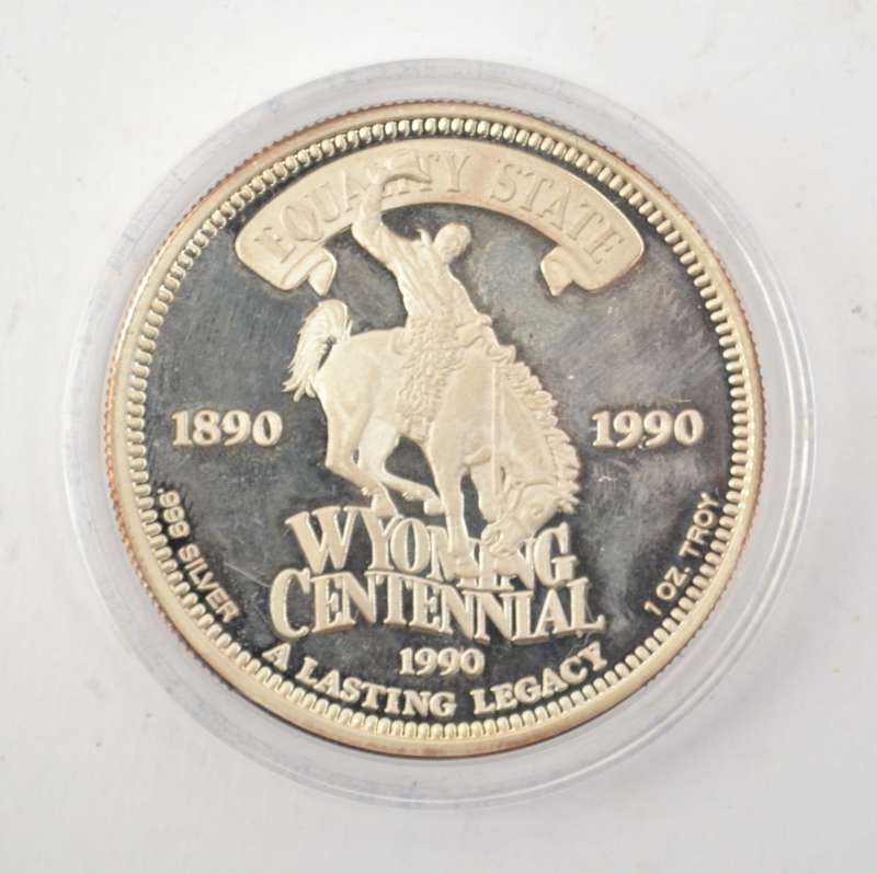 1990 Equality State of Wyoming 1 Ounce Silver Medallion as per photo