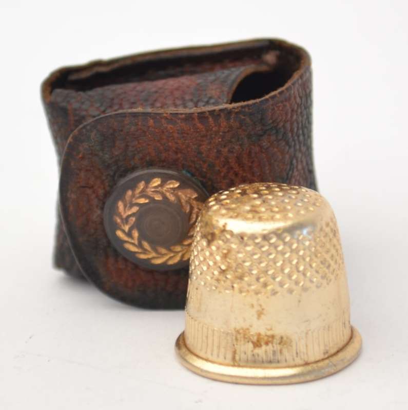 Gold Color Metal Thimble made in Japan in leather pouch as per photo