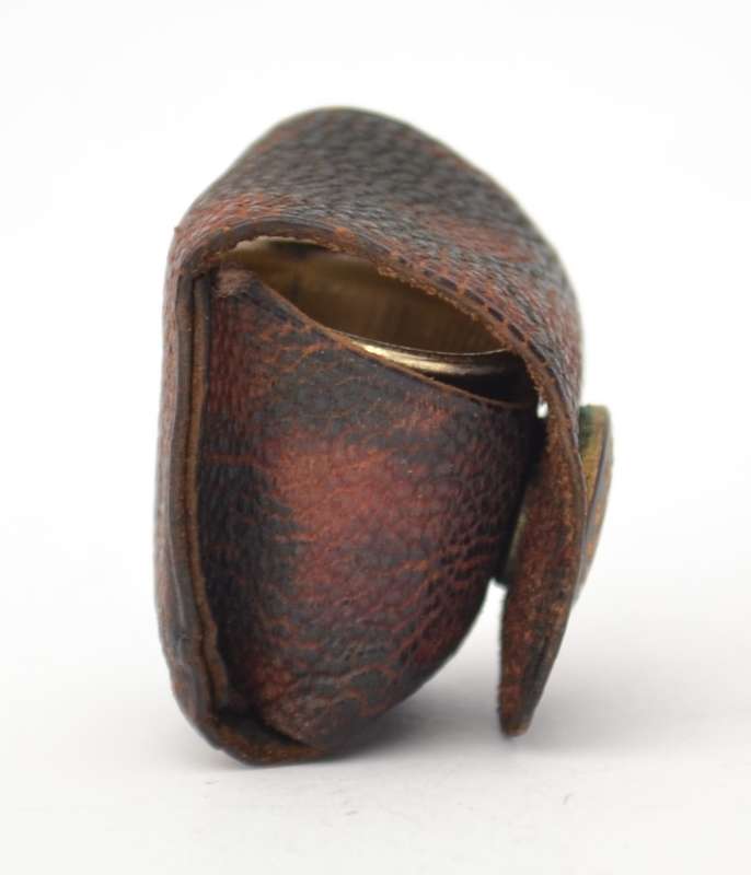 Gold Color Metal Thimble made in Japan in leather pouch as per photo