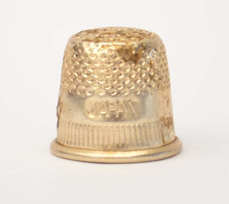 Gold Color Metal Thimble made in Japan in leather pouch as per photo